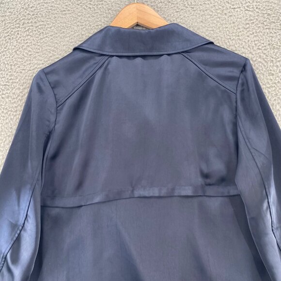 Chicos Jacket Womens 2 US Large Petite Navy Satin Double Breasted Washer Pocket - Picture 4 of 10